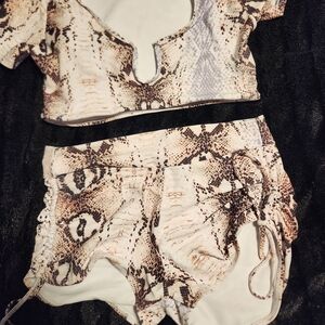 Snakeskin Print Crop Top and Shorts Set